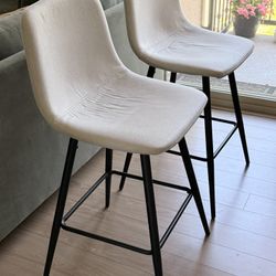 Modern Counter Height Bar Stools (Set of 2) – Upholstered Cream Seats