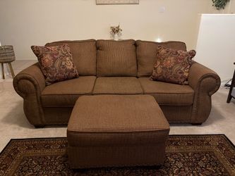 Sofa, Ottoman, and Throw Pillows Set