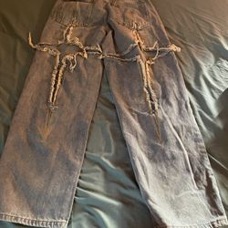 AELFRIC EDEN WASHED FRINGE JEANS