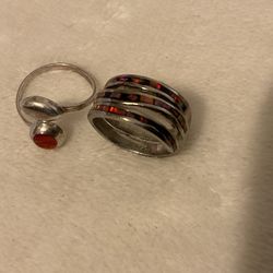 Vintage 925 Sterling Silver Adjustable Ring With Red Stone..Size 7