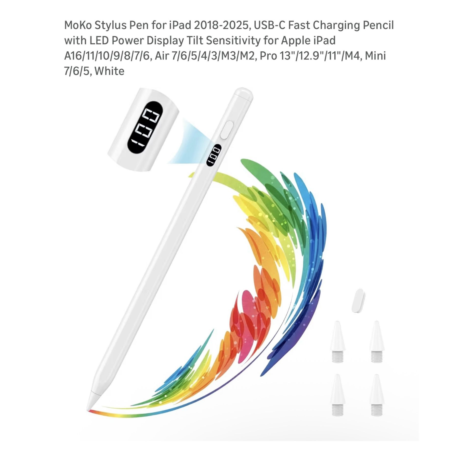 Brand new Stylus Pen for iPad 2018-2025, USB-C Fast Charging Pencil with LED Power Display Tilt Sensitivity for Apple iPad A16/11/10/9/8/7/6, Air 7/6/