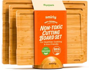 SMIRLY Bamboo Cutting Boards for Kitchen - Wood Cutting Board for Meal Prep, Serving, Charcuterie - Kitchen Gadgets, House Warming Gifts - Wooden Chop