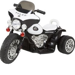 Kids Motorcycle Ride On Toy – 3-Wheel Battery Powered Motorbike for Kids 3 and Up – Police Decals, Reverse, and Headlights by Lil’ Rider (White and Bl
