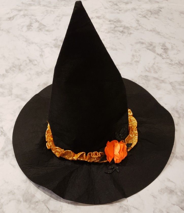 Kids Orange And Black Halloween  Costume  Dress Witch Hat Size L