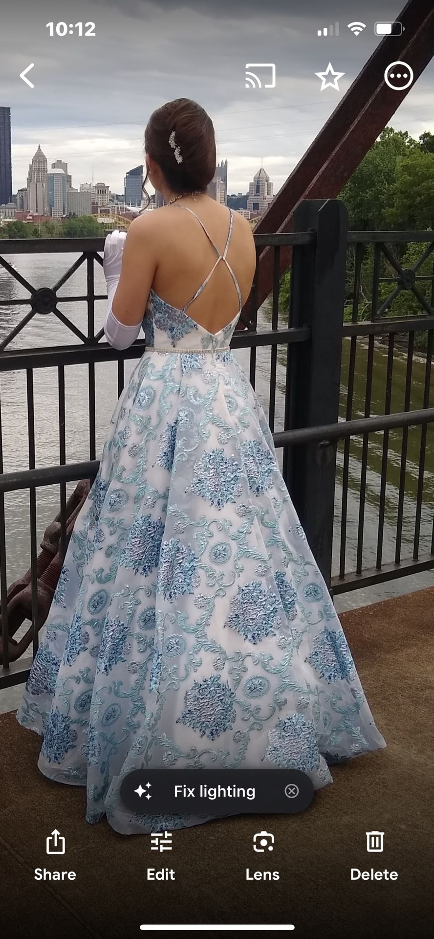 Prom Dress  Embroidered Blue Floral  Print