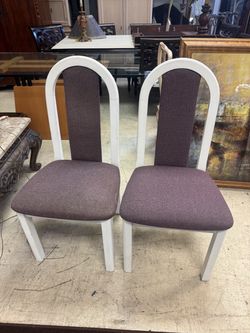 Pair of White Arch-Back Upholstered Dining Chairs