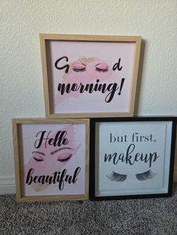 Set of 3 Framed Makeup Wall Art Prints