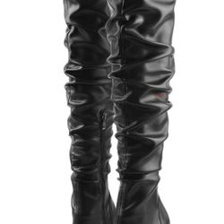 Black Leather Thigh High  Boots 