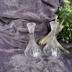 Set Of 2 Clear Glass Candle Holders