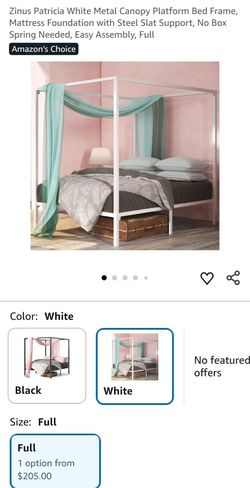 Zinus Patricia White Metal Canopy Bed Frame Full