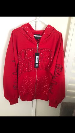 Rockstar Original Red Studded Zip Hoodie X-LARGE For Men