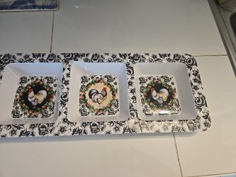 Decorative Rooster 3-Section Serving Tray – Farmhouse Kitchen Decor