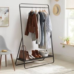 Black Metal Clothing Rack With Shoes Shelf Storage