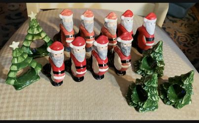 15 Ceramic Santa's, Christmas Trees. They Are Napkin Holders. Could Be Used In Craft Projects & To Decorate