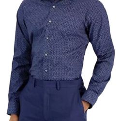 Alfani Men's Slim Fit 2-Way Stretch Stain Resistant Dress Shirt, Blue, M