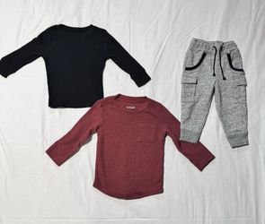 Cat & Jack Long Sleeve Top And Jogger Pants w/ Long Sleeve, Thermal Boys, Size 2T 