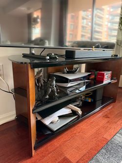 Bell’O Dark Cherry Wood & Black Tempered Glass TV / Media Stand - 55 inch tv