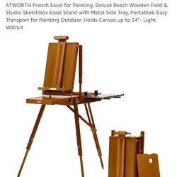 ATWORTH French Easel for Painting, Deluxe Beech Wooden Field & Studio Sketchbox Easel Stand with Metal Side Tray, Portable& Easy Transport for Paintin