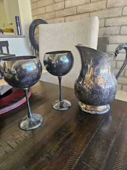 Silver Pitcher and Stem Glasses