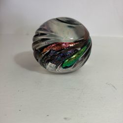 Iridescent Swirl Art Glass Paperweight 3 Inches Across