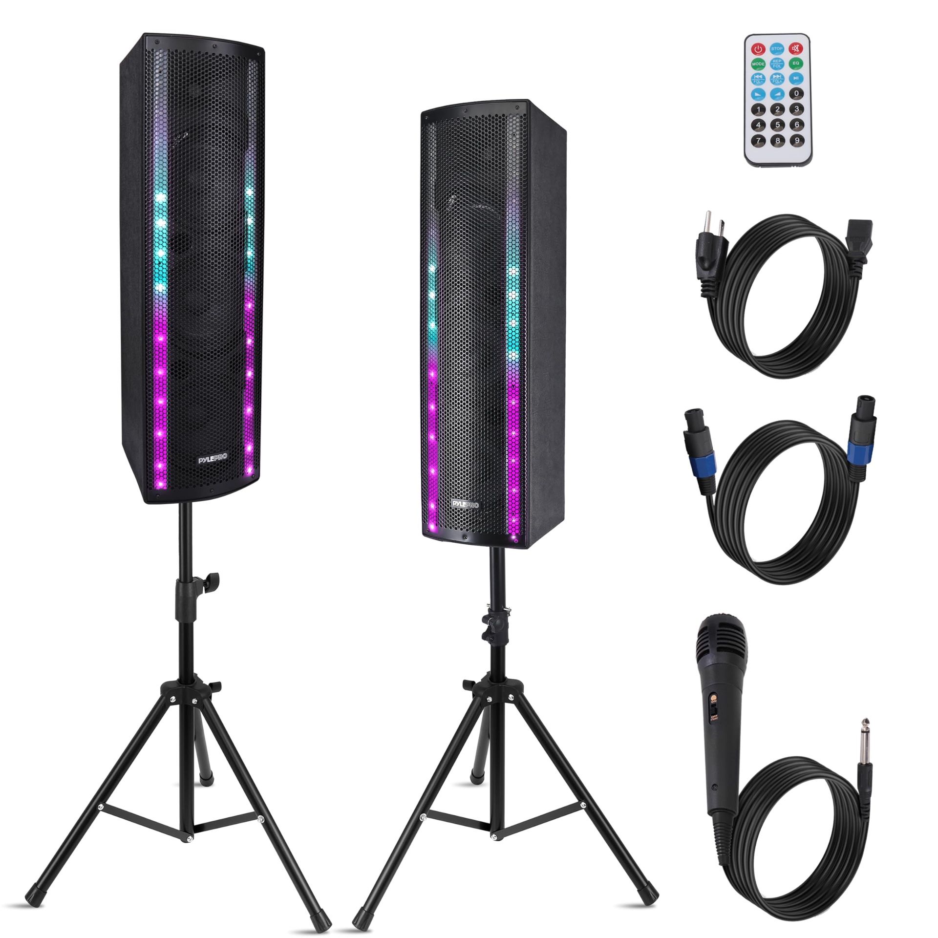 Pyle Portable Bluetooth PA Speaker System - 3-Way Active & Passive Outdoor Bluetooth Speaker Portable PA System W/ Microphone In, Party Lights, FM Rad