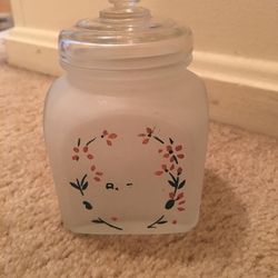 Vintage frosted glass jar with lid