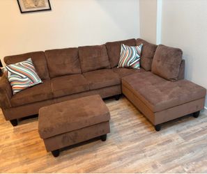 Brown Microfiber Sectional Sofa with Ottoman