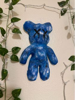 Handmade Blue Bear Wall Art Sculpture