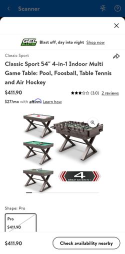 Classic Sport 54 4-in-1 Indoor Multi Game Table: Pool, Foosball, Table  Tennis and Air Hockey 