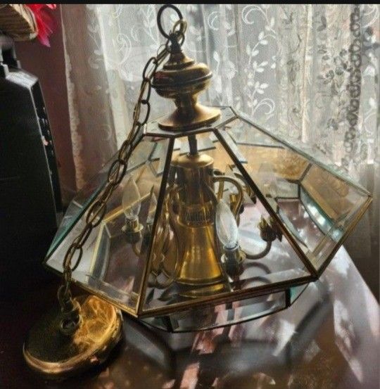 Vintage Beveled Glass Chandelier Ceiling Light