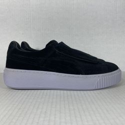 Puma Basket Platform Strap Size 8 Womens Shoes Black White Velvet Casual Comfort