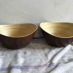 2 spun bamboo decorative bowls