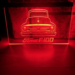 FORD F100 TRUCK LED NEON RED LIGHT SIGN 8x12
