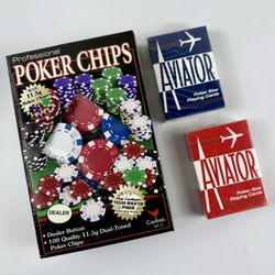 Vintage Cardinal Professional Poker Chips 100 Piece + Dealer Chip (2004) and 2 New Deck of Cards