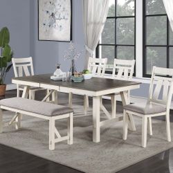 Brand New White & Grey 6pc Dining Table Set 