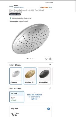 New Moen Chrome Bathroom 8- Inch Wide Fixed Rainfall Showerhead, 6345