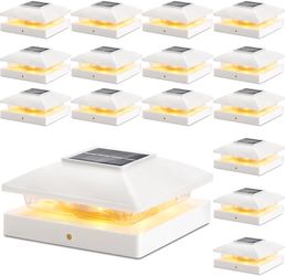 16-Pack Solar Cap Lights for Outdoor Posts, Waterproof White Solar Powered for Deck and Fence Posts, Fits 4x4 Wood/Vinyl Posts, Solar Cap Lights