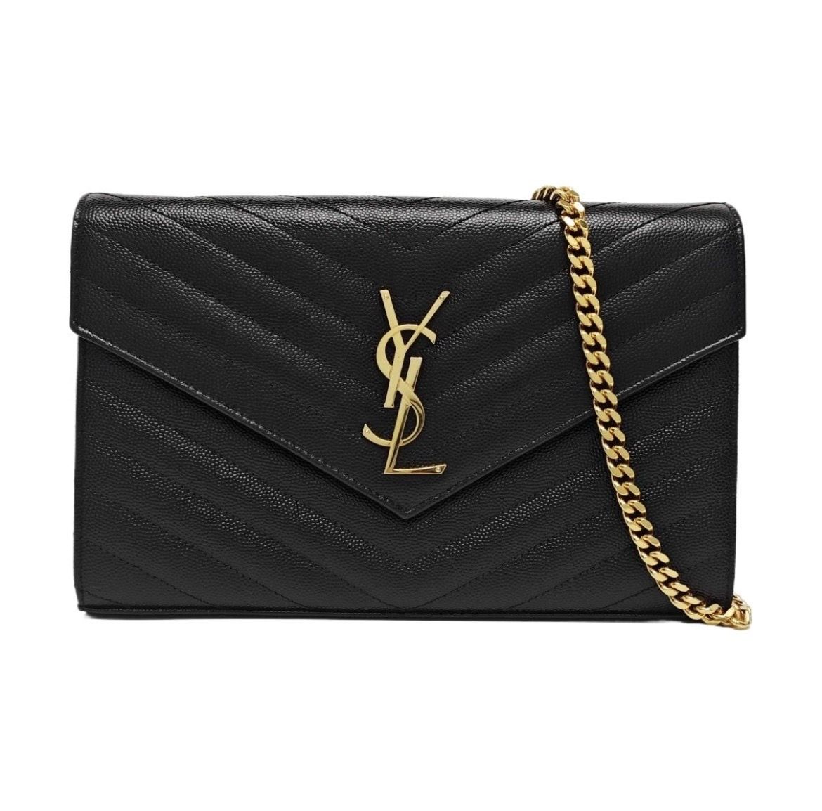 Saint Laurent black leather wallet on chain BLACK