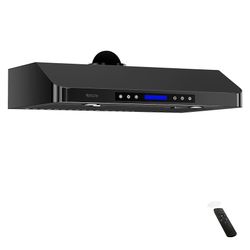 EKON 42 inches Black Under Cabinet Range Hood, 900 CFM Stainless Steel Kitchen Chimney Vent, 4 Speed Touch Screen Control With Remote 2Pcs 3W LED ligh