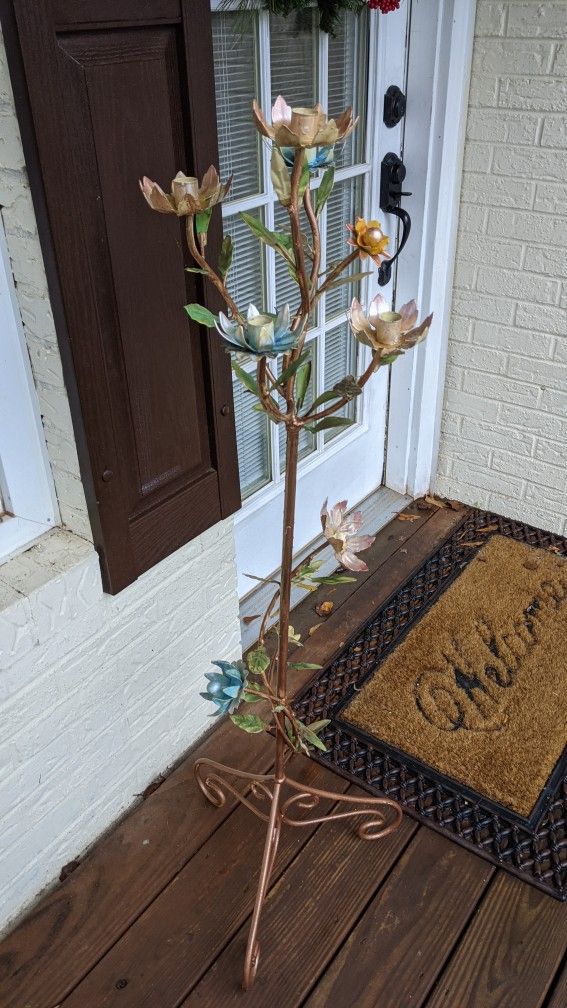Vintage 4ft Metal Flower Candle Holder