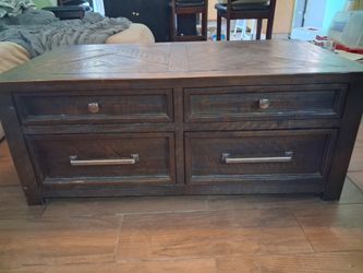 Dark Wood Coffee Table with 4 Drawers