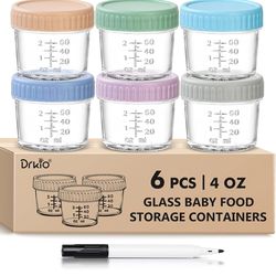 6-pack glass baby food storage jars with lids 4 oz