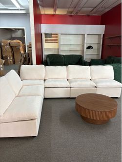 Corner Cloud Couch 163 in. Flared Arm 6-Piece Linen Modular Sectional Sofa with Ottoman Detachable Covers in. Beige $399   Brand new and already assem