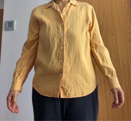 Yellow Long Sleeve silk Button-Up Shirt