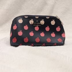 Kate Spade Apple Print Cosmetic / Makeup Bag – Black – Zip Pouch