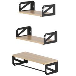 FITUEYES Floating Wall Shelves with Towel Bar, Wood Rustic Storage Set of 3, FS302806WO