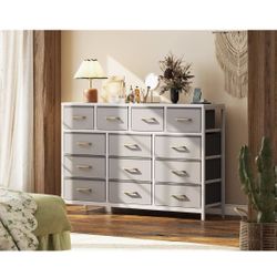 Dresser for Bedroom with Charging Station 55" Long with 13 Storage Drawers Large Fabric Drawer