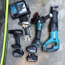 Makita 18 V BL Grinder + Sawjaw + Impact+ Drill + Charger + 3 Bateries