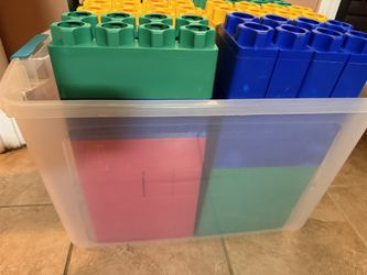 Extra Large Kids Children’s Building Blocks Toys - Set Of 45 Kids With Bin For Storage
