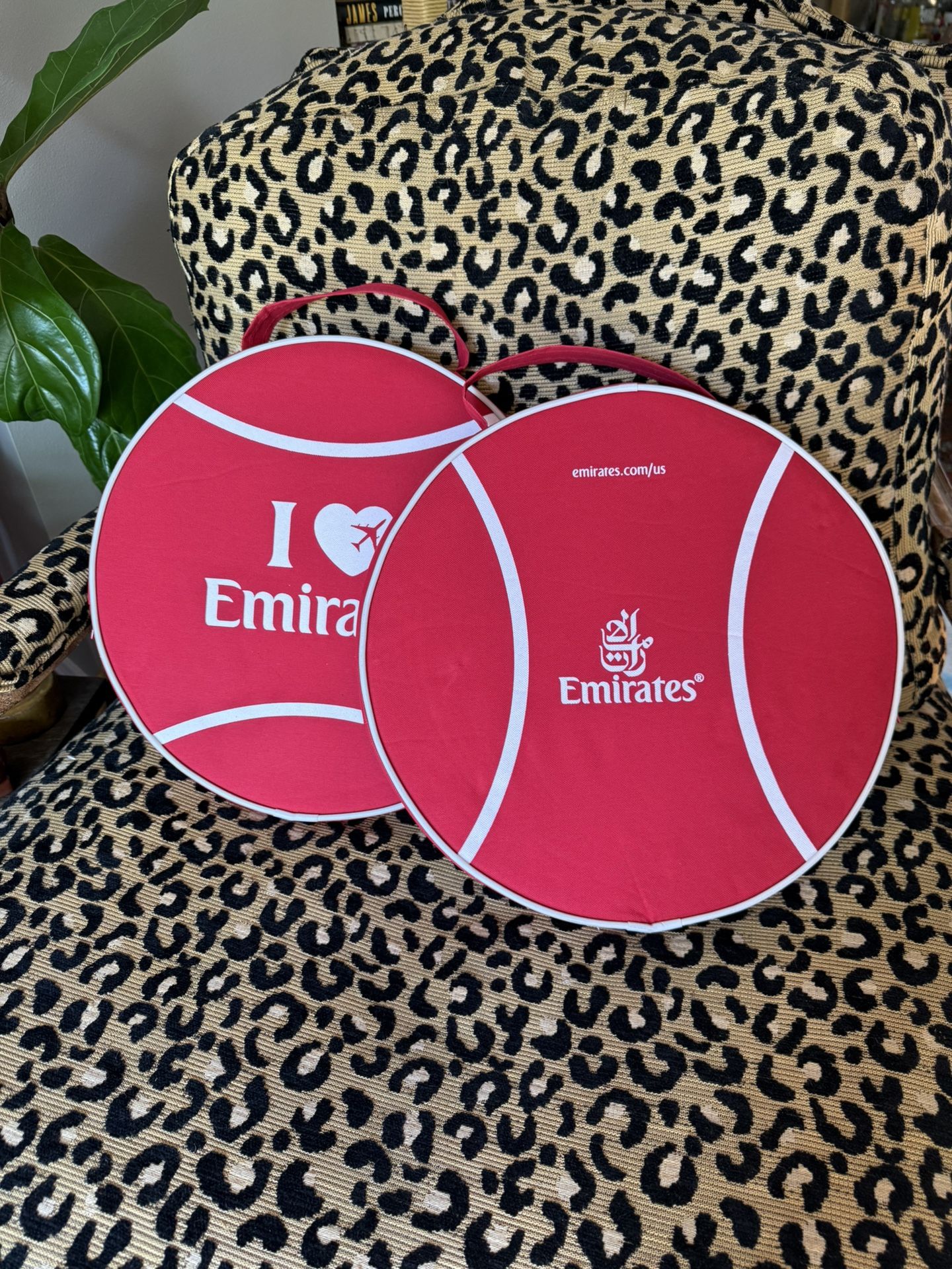 Two Emirates Airlines Red And White Stadium Tennis Seat Cushions